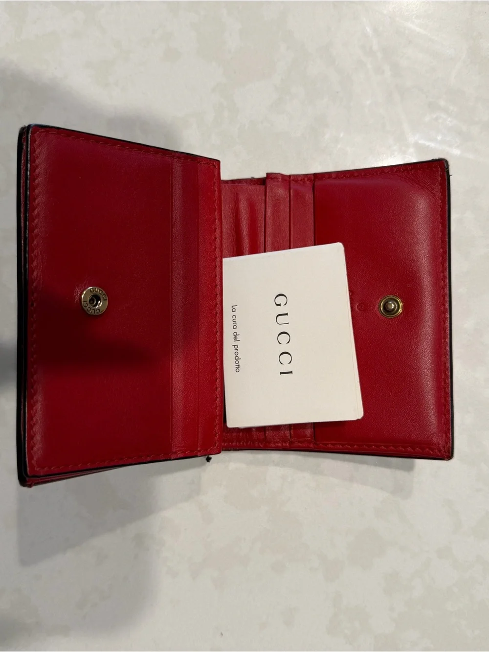 Gucci Beige GG Canvas Card Holder with Red Cherry Detail